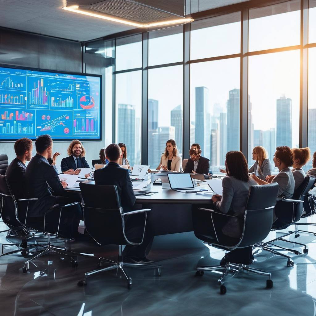 A large group of people at a conference table.