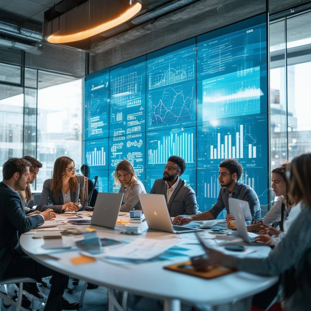 Professionals sitting at a conference room desk